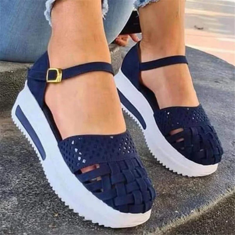 

2022 New Sandalias De Verano Planas Con Agujeros Para Mujer Zapatos De Plataforma Informales Con Aumento De Costura A La Moda