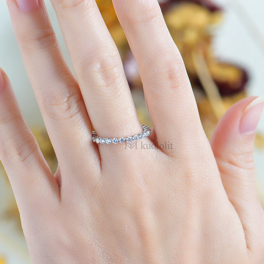 Kuololit Твердое 18K 14K 10K белое золото Муассанит пузырьковое кольцо для женщин полная