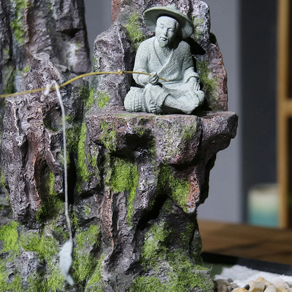 

Fisherman Statue Tank Accessories Mini Garden Decor Decorative Figurine Modeling Sandstone Miniature Bonsai Ornament Elder