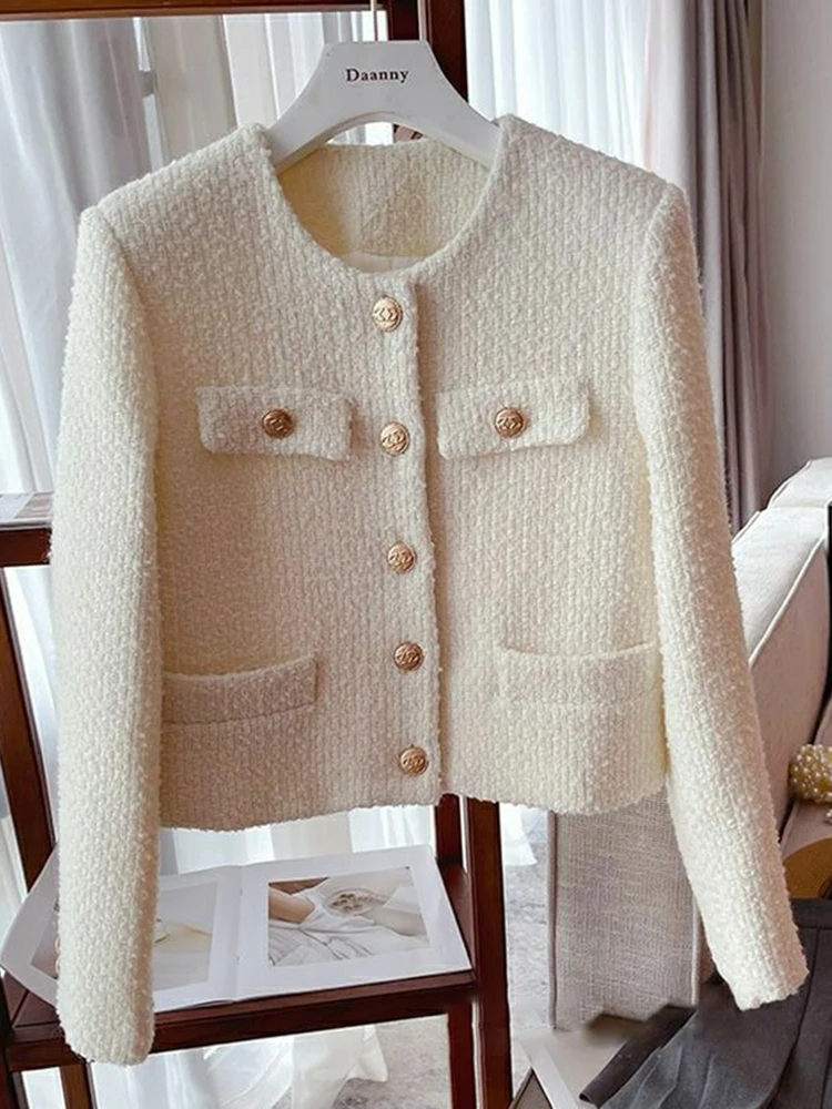 Zoki шикарные белые твидовые куртки женские повседневные милые корейские короткие