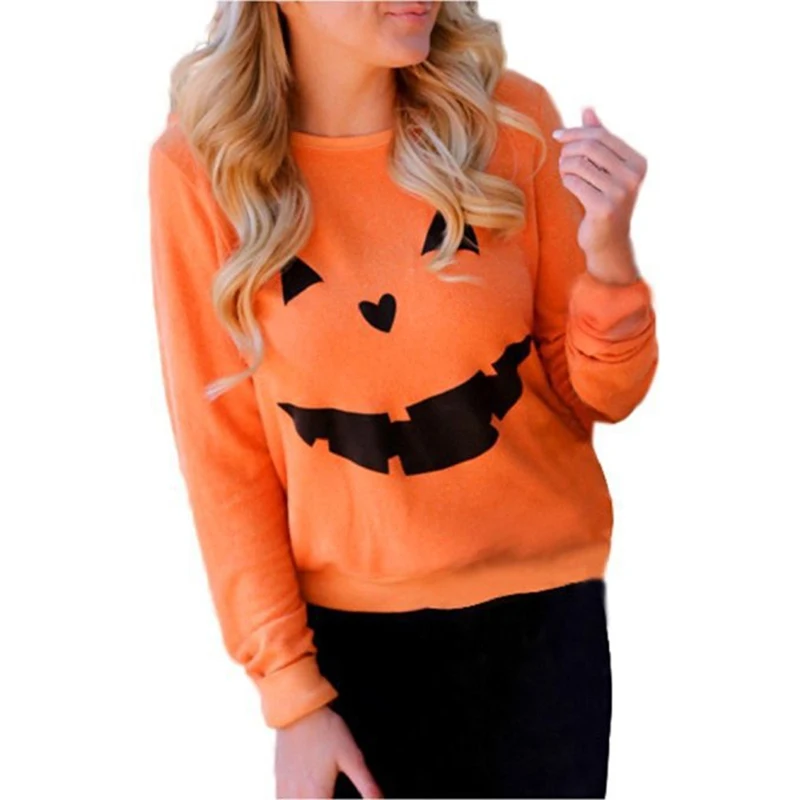 2022 Hot Sale Women Halloween Pumpkin Print Long Sleeve Sweatshirt Pullover Tops Blouse Shirt Female Casual Hoodies Tracksuit