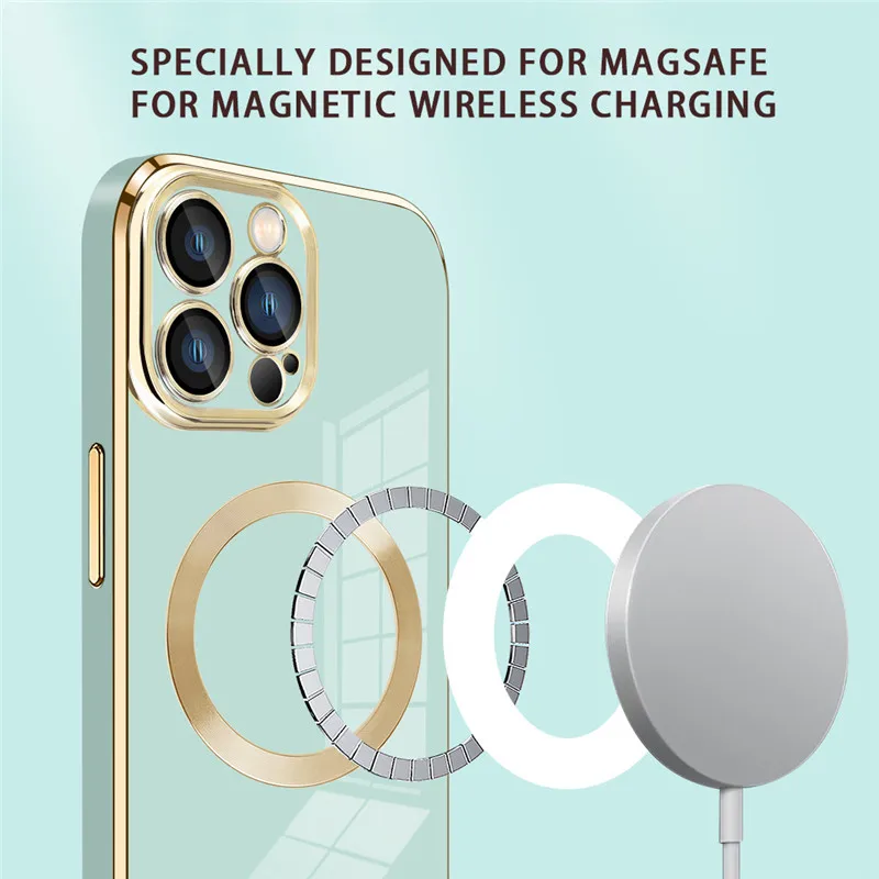 

Магнитный чехол для iPhone13 Pro Max MagSafe 6D с гальваническим покрытием, однотонный чехол для iPhone 11, 12 Pro Max, пленка для объектива, Встроенный чехол