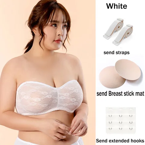 Plus Size Strapless Womens Bra Underwire Sexy Lingerie See Through Minimizer Female Underwear BH Tops B C D E F G Cup