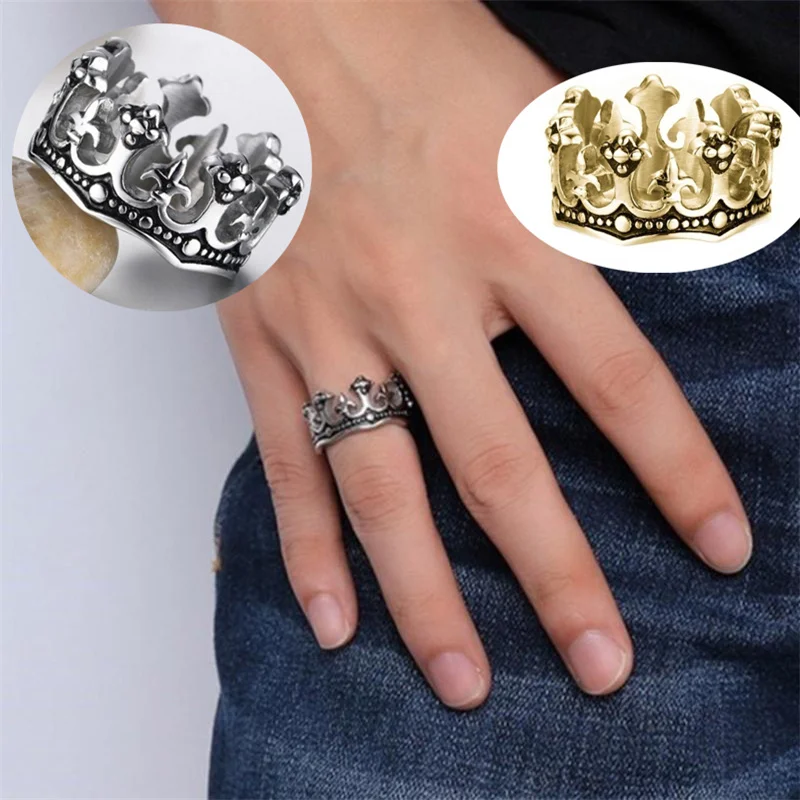 

Royal Crown Stainless Steel Retro Rhinestone Man Woman Rings Simple Trendy Punk for Male Girl Boyfriend Jewelry Gift Two Colors