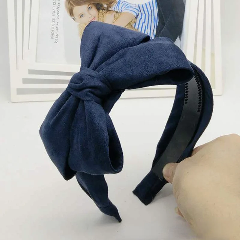 Ободок для волос Женский бархатный однотонный ободок из оленьей кожи с большим