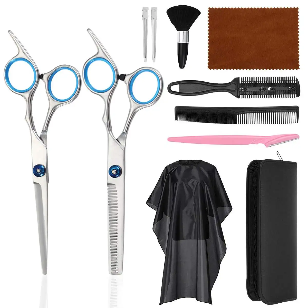 

11 Pcs Hair Scissors Hairdressing Hair Cutting Professional Scissor comb Set Thinning Hair Cut Cape Salon Styling Barber Tool