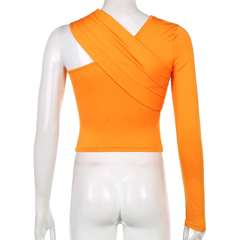 Асимметричные однотонные женские футболки с v-образным вырезом на одно плечо