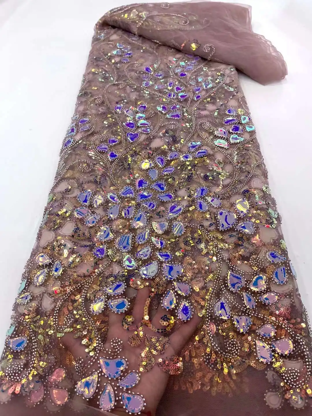 Новейшее кружево из бисера ручной работы ткань французское свадебное платье