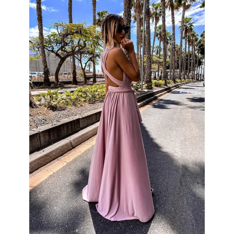 

2022 Ins Cyberstar Hot Sexy Spaghetti Strap Sleeveless Backless Lace-up Mid-waist Solid Color Long Dresses Spring Lady Vestido