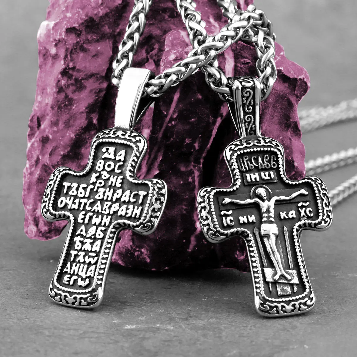 

Stainless Steel Jesus Cross Necklace Men's Faith Christian Fashion Amulet Pendant Necklace Charm Hip Hop Biker Jewelry Wholesale