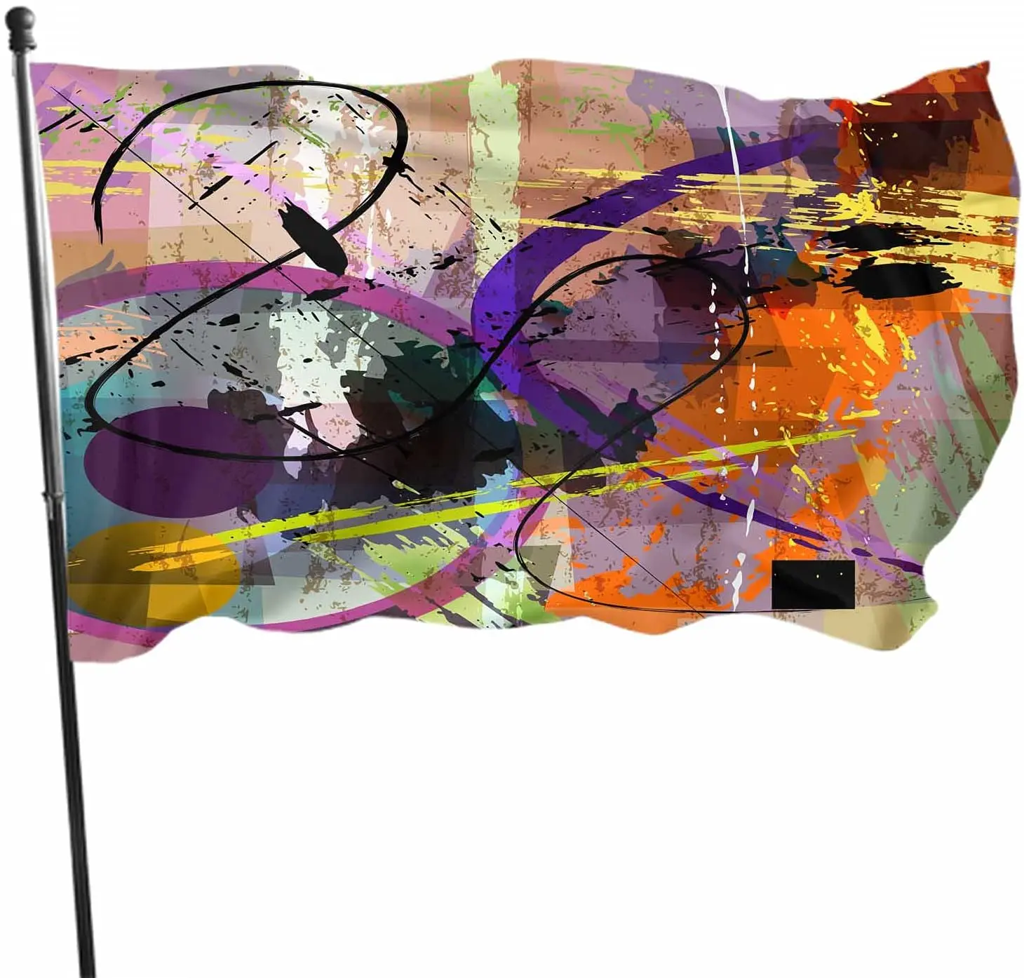 

Oil Painting Flag Polyester Brush Splash Circle Curve Line Spotted Drip Square Mix Doodle for Outside Porch Patio Decorative