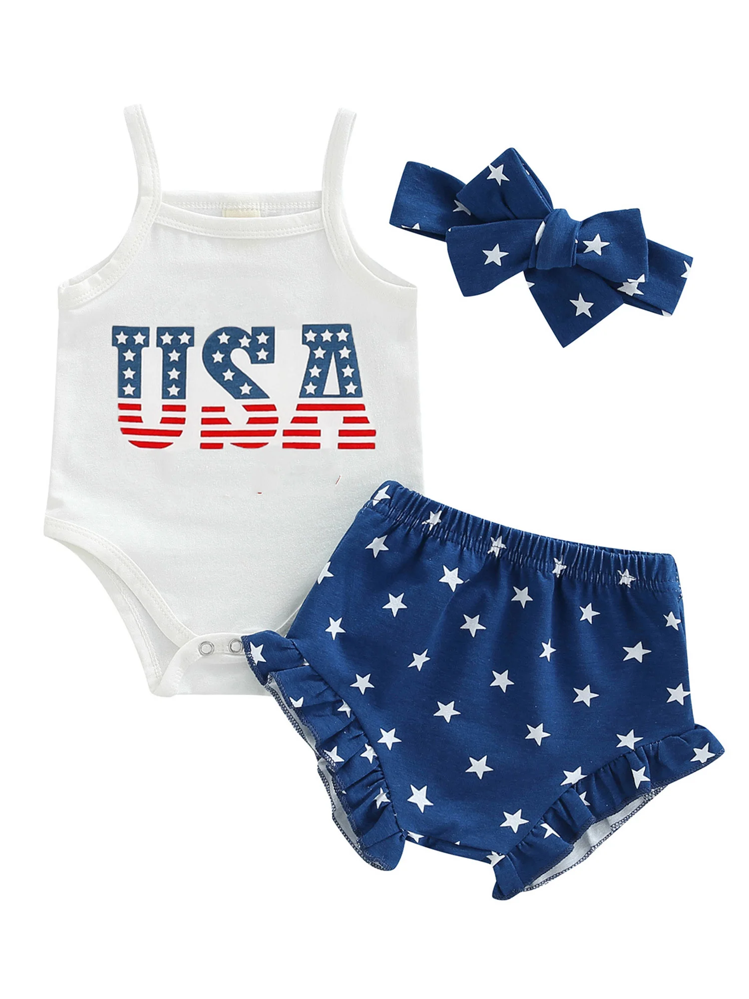 

Cute and Patriotic Baby Girl s 4th of July Outfit - Adorable Stars and Stripes Romper with Matching Headband