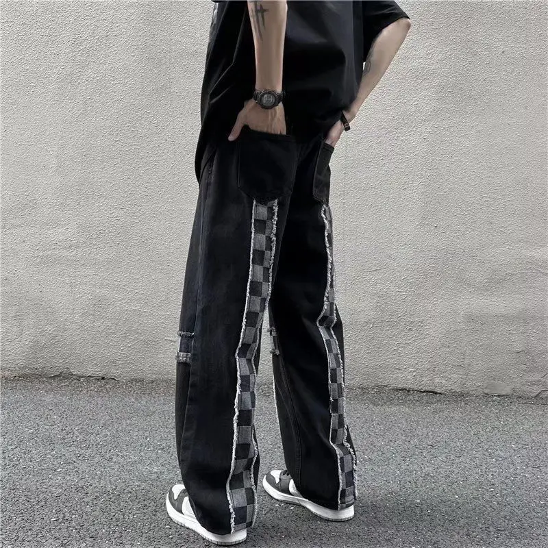 European And American Street Trend Retro Pants Tie Dyed Plaid Jeans Summer Loose And Versatile Straight Leg Pants