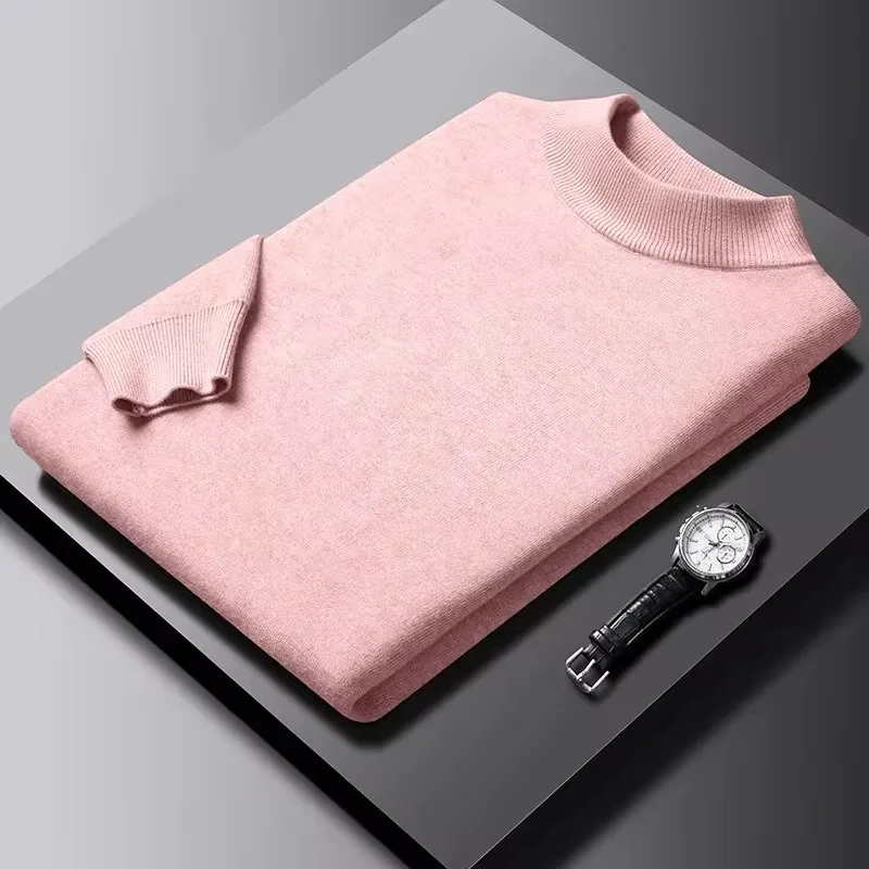 Мужской Однотонный Пуловер Свитер С Воротником-стойкой И Длинными Рукавами