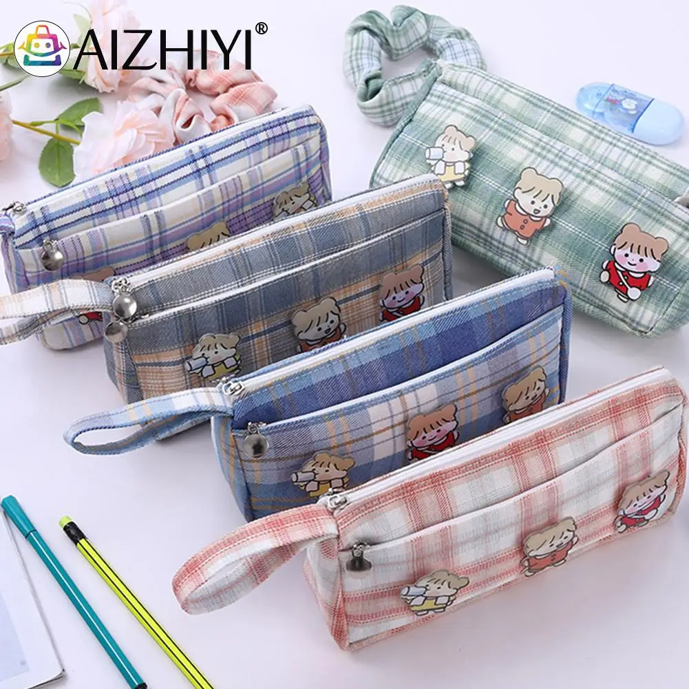 

Plaid Pencil Case Korean Japanese Large Capacity Storage Bag JK School Stationary Pen Holder Organizer Student Pencil Bag School