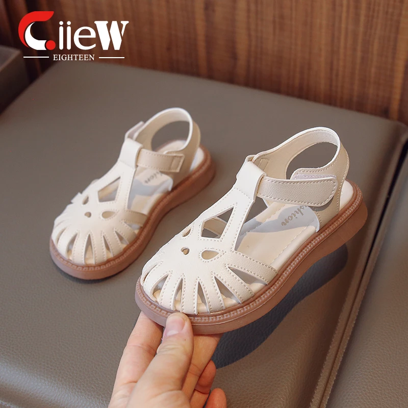 

Босоножки для девочек с закрытым носком, модные сандалии на мягкой подошве, плоская подошва, обувь для девочек, размеры 23-34, летняя обувь