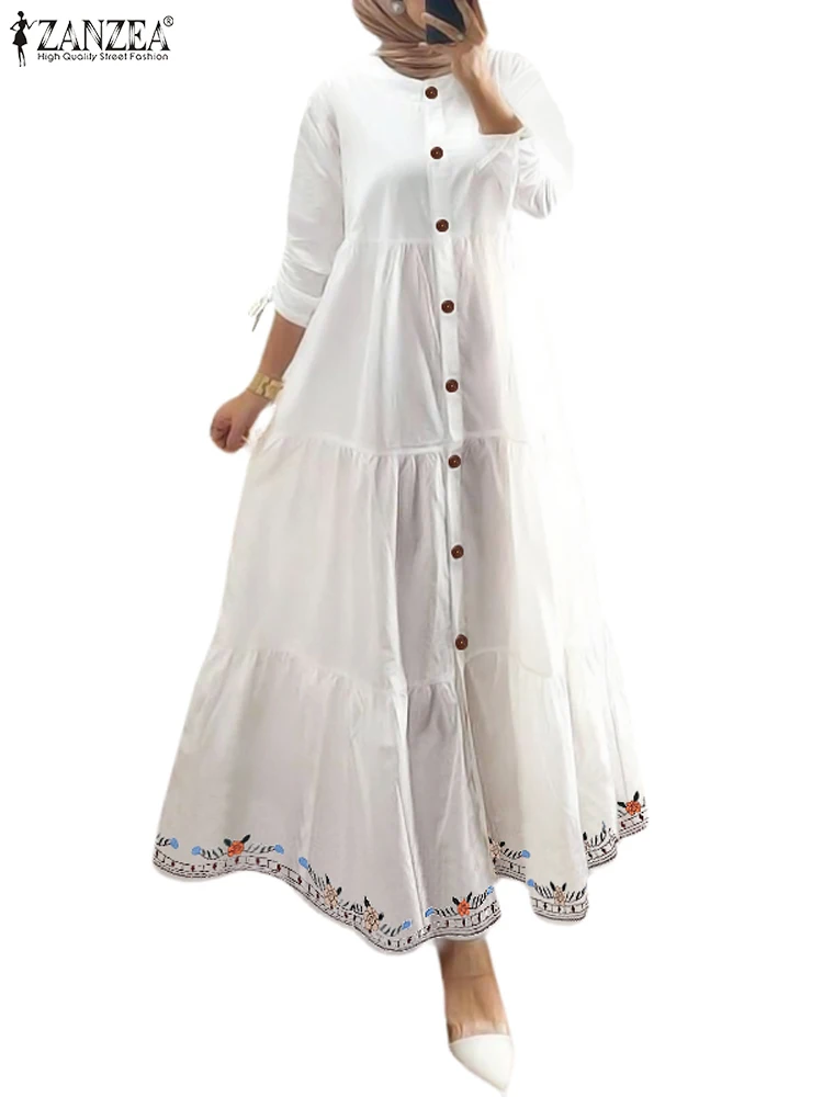 Женские осенние платья с длинным рукавом макси-халат принтом мусульманской абаи