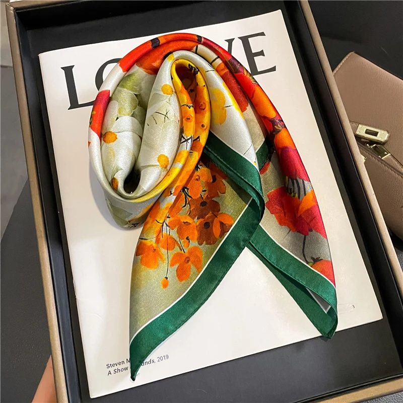 

Весенний Модный Новый 100% натуральный шелковый квадратный шарф женский головной платок с принтом женский шейный платок на запястье бандана