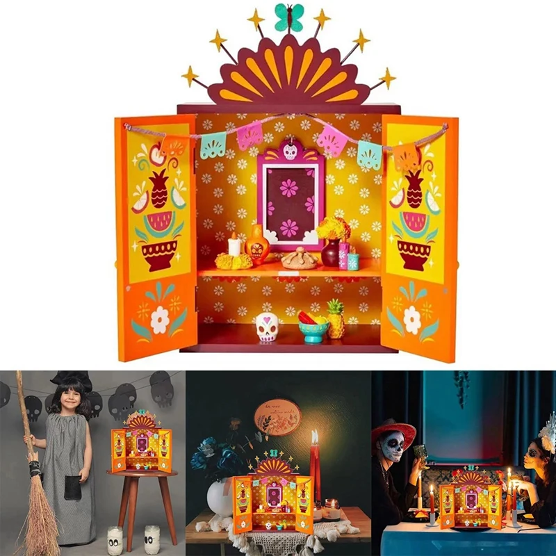 

1 Pcs Altar Ofrenda Supplies, Day Of The Dead Wooden Box Set Wooden Day Of The Dead Box