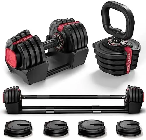 

Unique Design 1S Adjustable Dumbbells Set 12 Weights Dumbbell, Barbell, Kettlebell Compact Size with 8 Safety Lock & Nonslip
