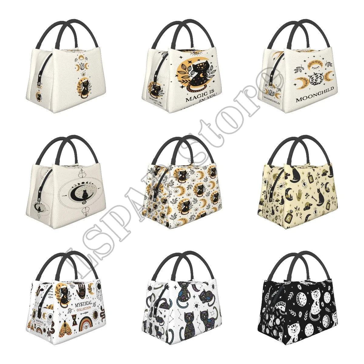 

Magic Cat Moon Witchy Insulated Lunch Bag Portable Insulation Bag Multifunctional Zipper Package for School Work Office