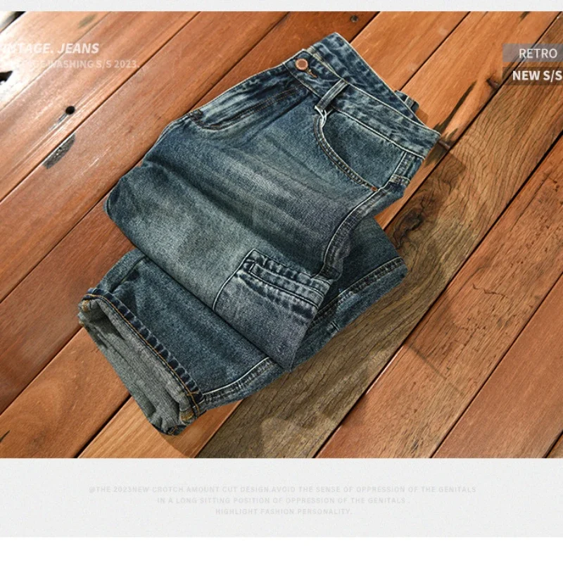 Джинсы мужские хлопковые в стиле ретро стирка свободные прямые брюки