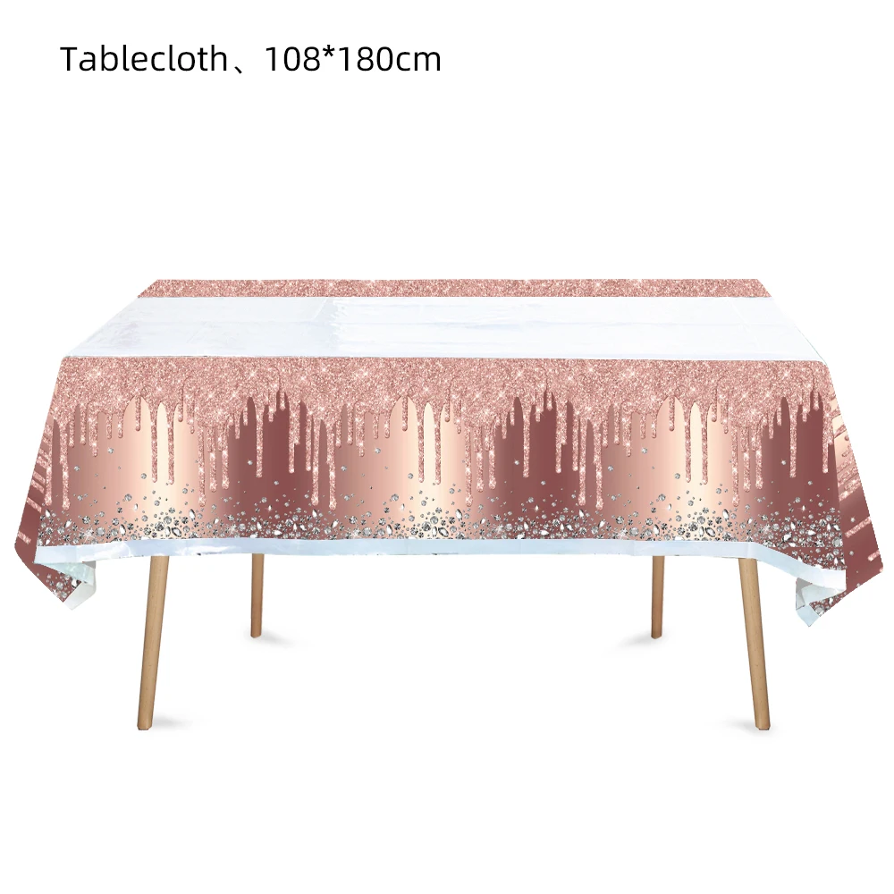 

1pcs Rose Gold Diamond Glitter Tablecloth Birthday Party Disposable Waterproof Tablecloth Wedding Anniversary Girls Party Decor