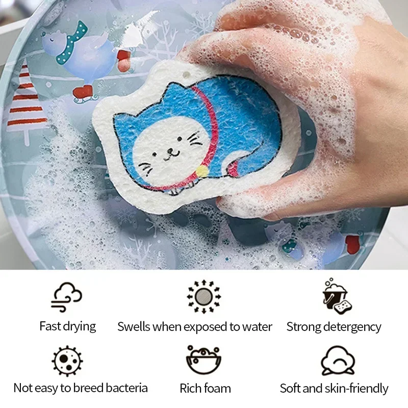 Домашние чистящие губки прокладки сжатые для мытья посуды Мультяшные