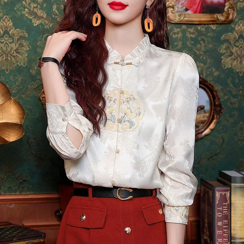 Модная женская рубашка с длинным рукавом рюшами и вышивкой блузка женские топы
