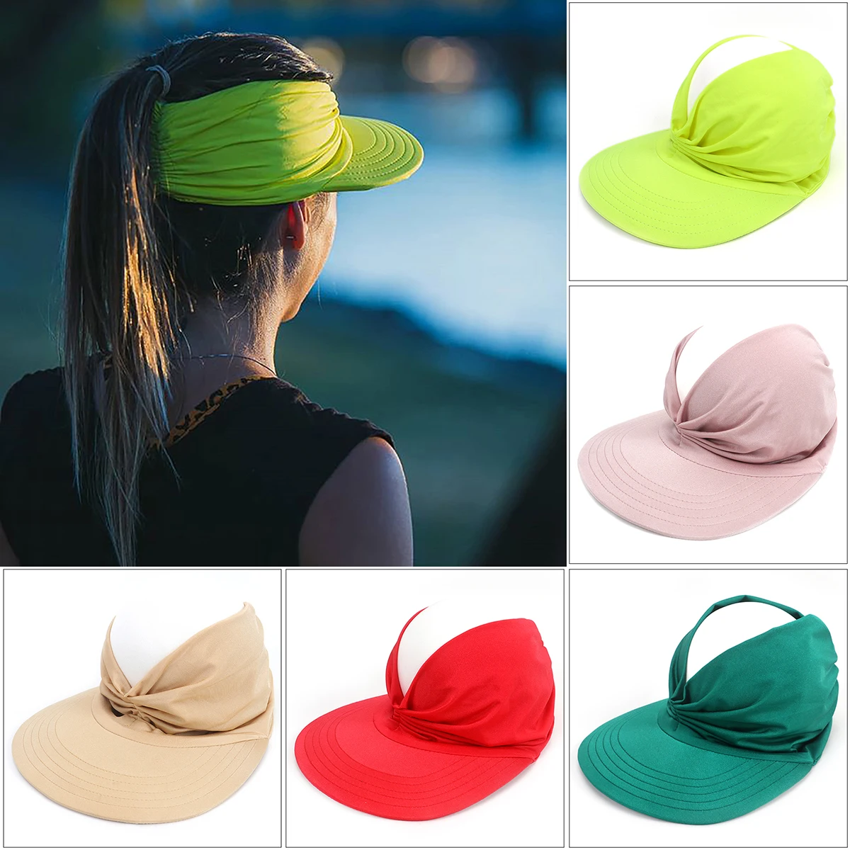 

Summer Elastic Adjustable Women Hollow Cap Sport Cap Sun Hat Oversized Brim