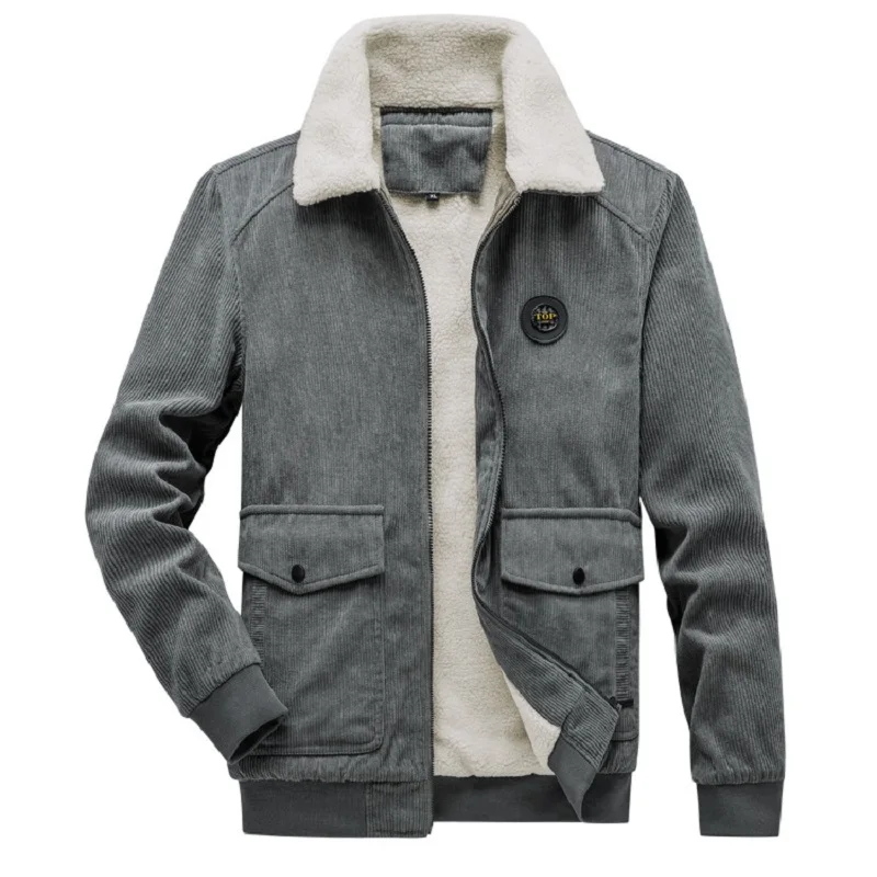 Imitation Lamb Velvet Jacket Men's Loose Casual Tooling Multi-pocket Corduroy Cotton-padded Jacket  Large Size Winter Jacket Men