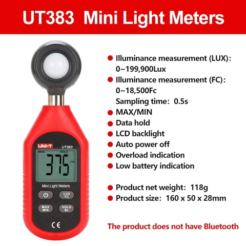 Флуоресцентный измеритель флуоресцентности, цифровой профессиональный люксометр, модель UT383 UT383BT, 199900Lux 18500FC, осветительный прибор, фотометр