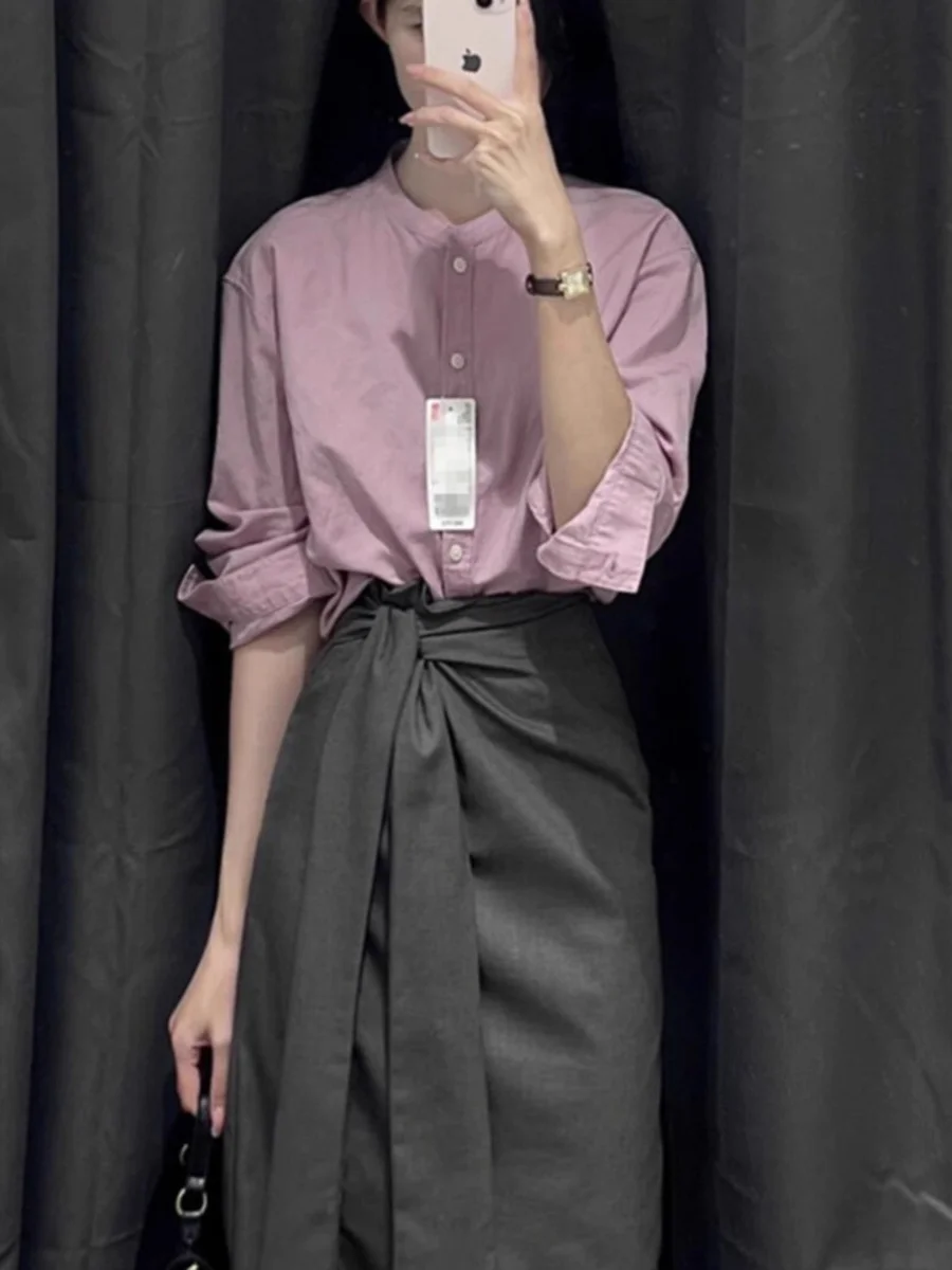 Корейская серия тонкие и удобные льняные рубашки с рукавами 3/4 летняя одежда