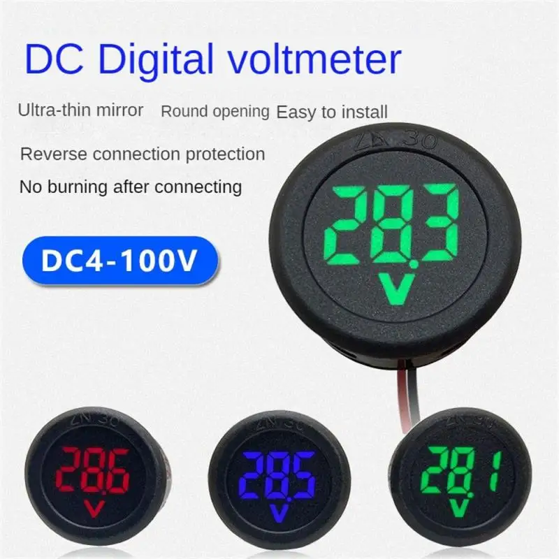 

2/4/5PCS Led Digital Display Reverse Connection Protection No Power Connection Required Two Wire Voltmeter Circular Opening