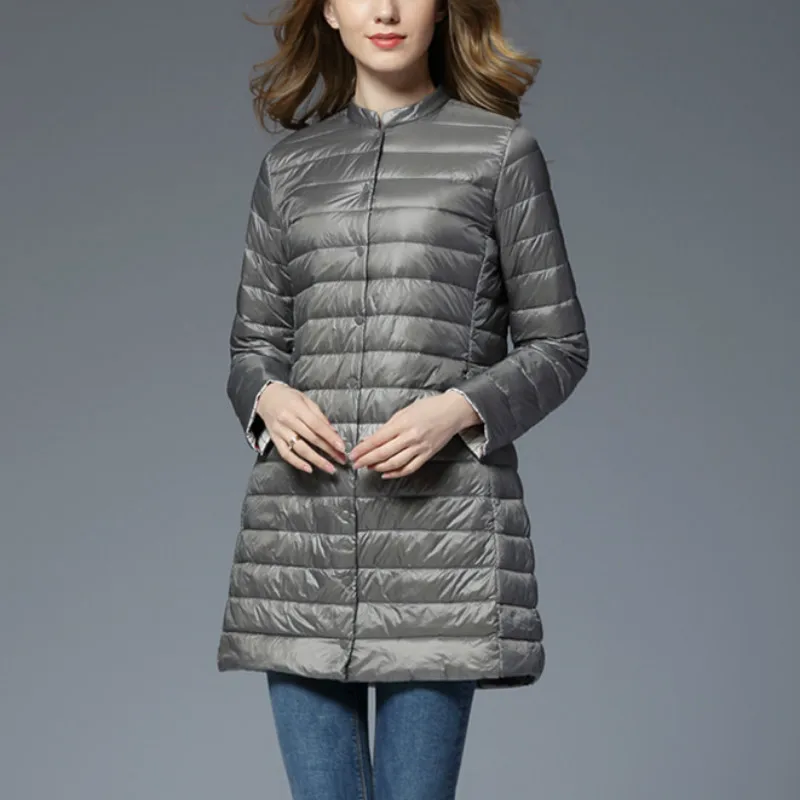 Duck Down Jacket Woman Winter Slim Solid Long Parkas with Ultra Light White Duck Down Single Breasted Pocket office lady style