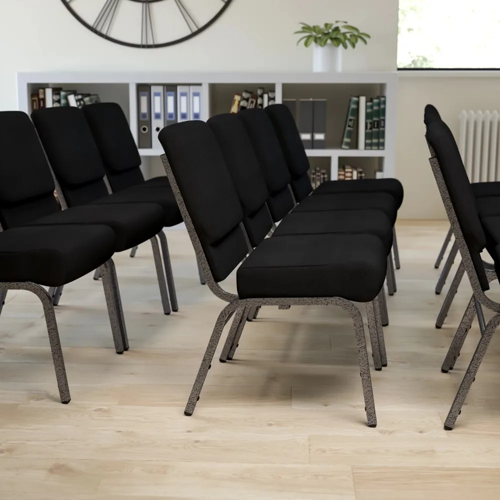 

Flash Furniture HERCULES Series 21''W Stacking Church Chair in Black Fabric - Silver Vein Frame