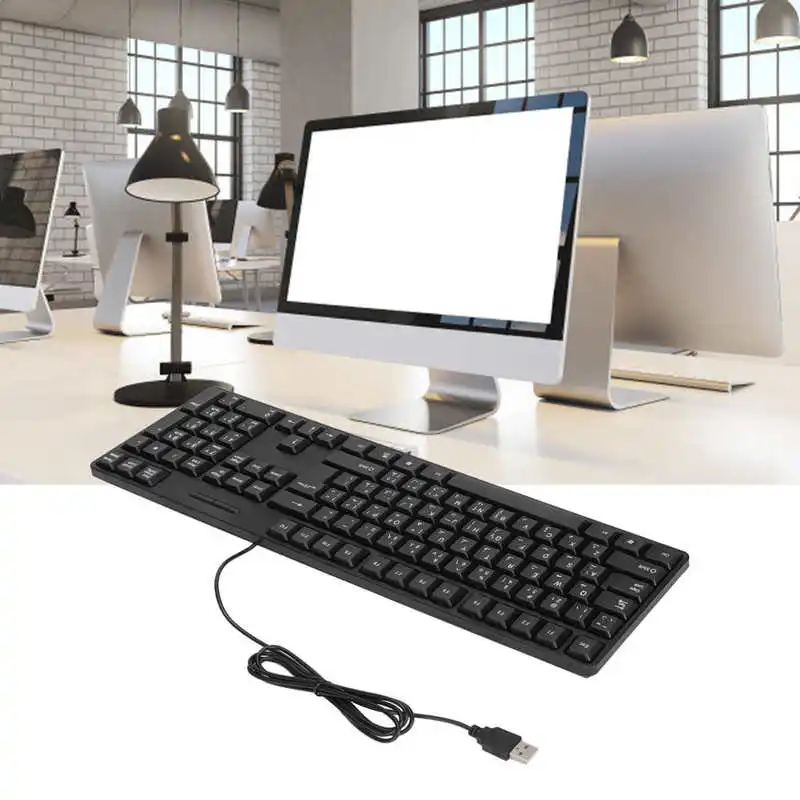 Арабская клавиатура с 104 клавишами и USB-интерфейсом черная Офисная Клавиатура из