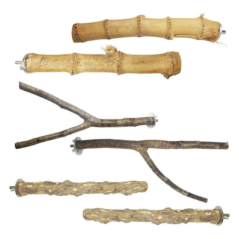 

K5DC 6 Packs Parrot Perch Natural Wood Snuggle Stand Bird Beak Grinding Toy Set