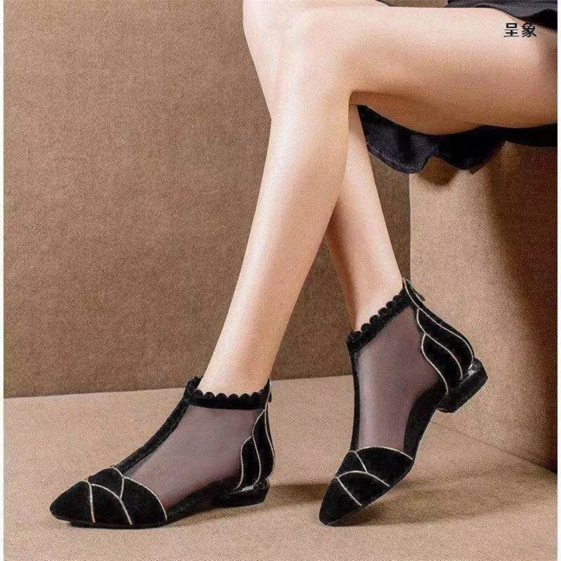 Elegant ladies shoes fashion 2023 pointed toe mesh boots summer ankle shoes low heels women breathable footwear
