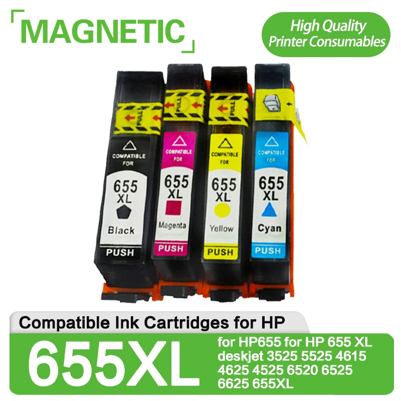 

Printer 4pcs Magnetic Compatible Ink Cartridges for HP655 for HP 655 XL deskjet 3525 5525 4615 4625 4525 6520 6525 6625 655XL