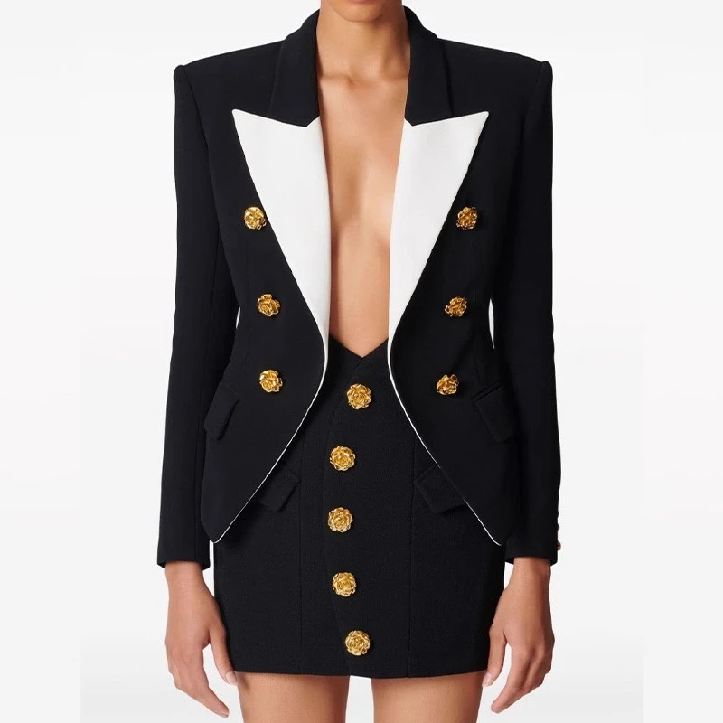 Женский двубортный пиджак с лацканами повседневная приталенная куртка