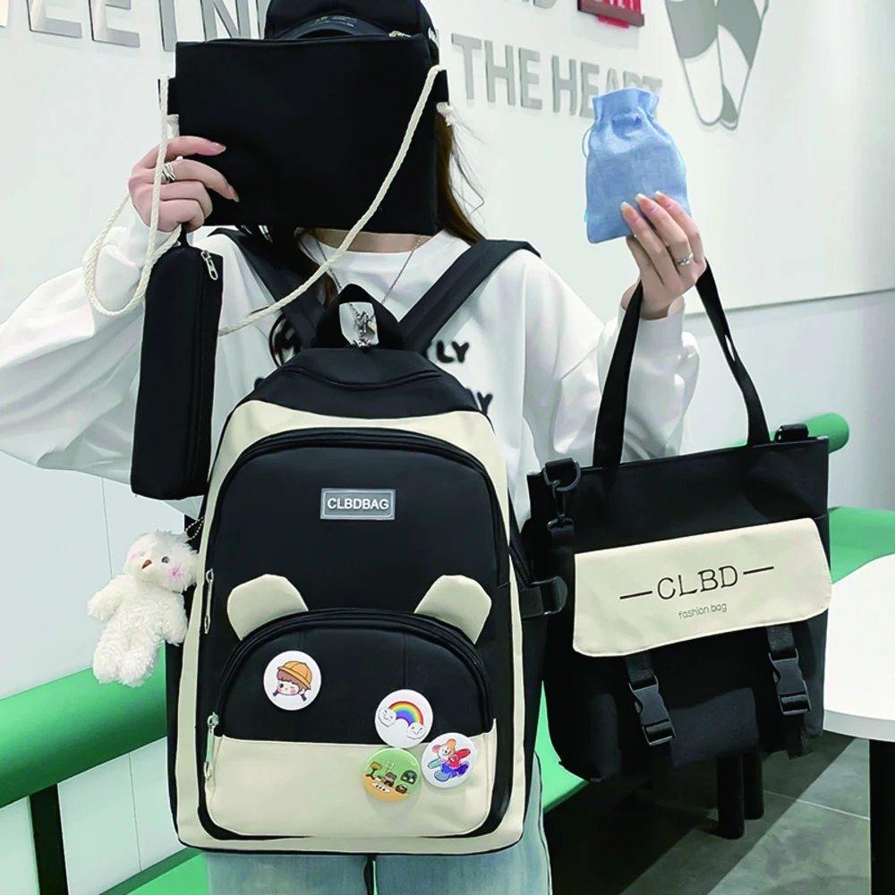 

Fashion Women's Nylon Backpack Four Piece Backpacks for Cute Girls School Bag Large Capacity Rucksack Ladies Anti Theft