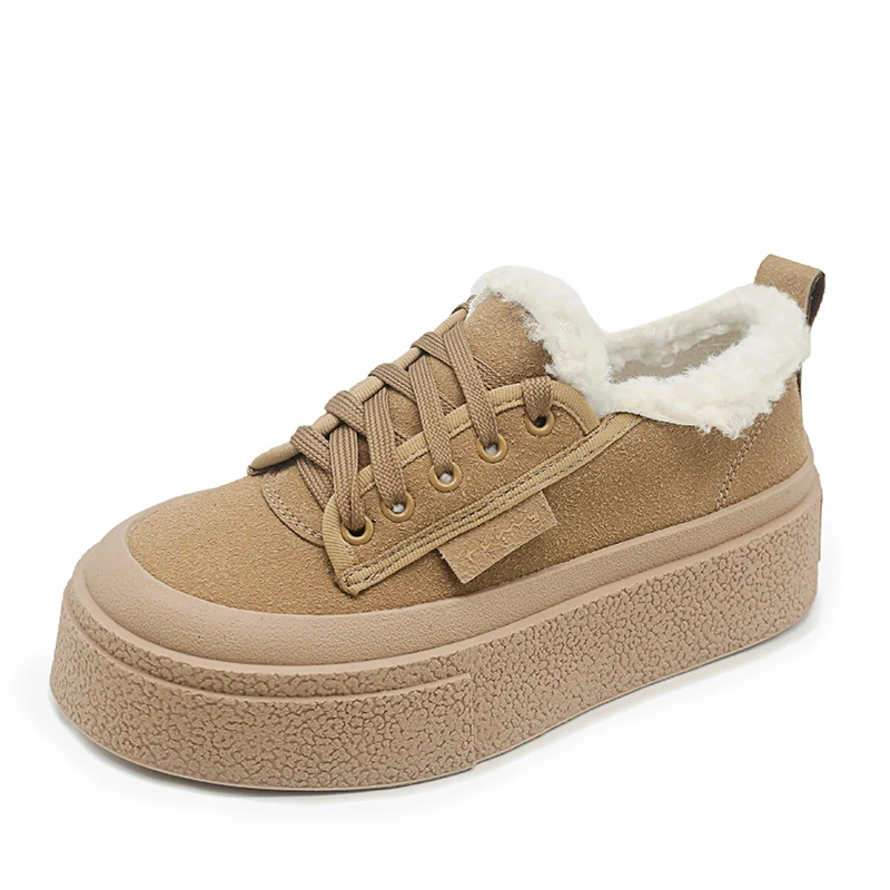 Autumn 2023 New Versatile Round Toe Thick Sole South Korean Lace Up Board Shoes Women's Frosted Leather Elevated Casual Sneakers