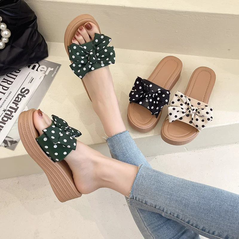 

Shoes Butterfly-Knot House Slippers Platform Slipers Women Slides Shale Female Beach Heeled Mules On A Wedge 2022 Soft Sabot