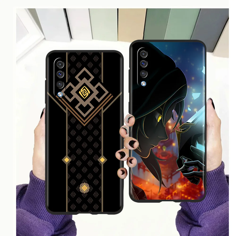 

Genshin Impact Medal Phone Case For Samsung A12 A22 A02 A03 A03S A50 A70 A20 4G A10 A20S A30 5G Black Silicone Cover Shell Coque