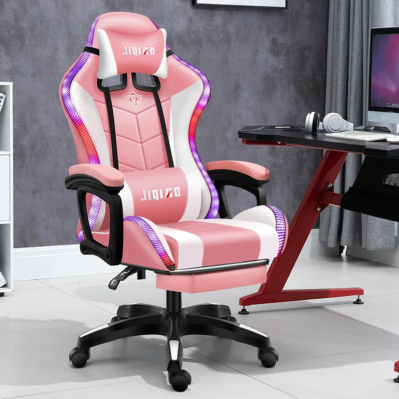 

New Pink gaming chair office chair Professional Computer Chair LOL Internet Cafe Racing Chair RGB lights lamp swivel gamer chair