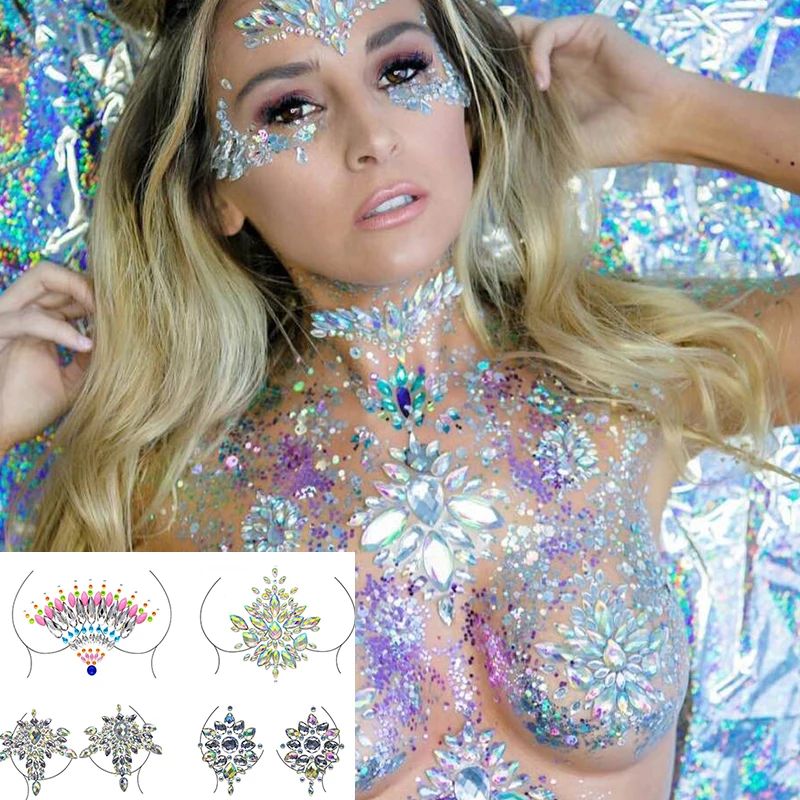 

Temporary Chest Diamond Tattoo Sticker Fake Face Tattoo Stickers Crystal Face Jewels Diamond Acrylic Rhinestone Face Stickers