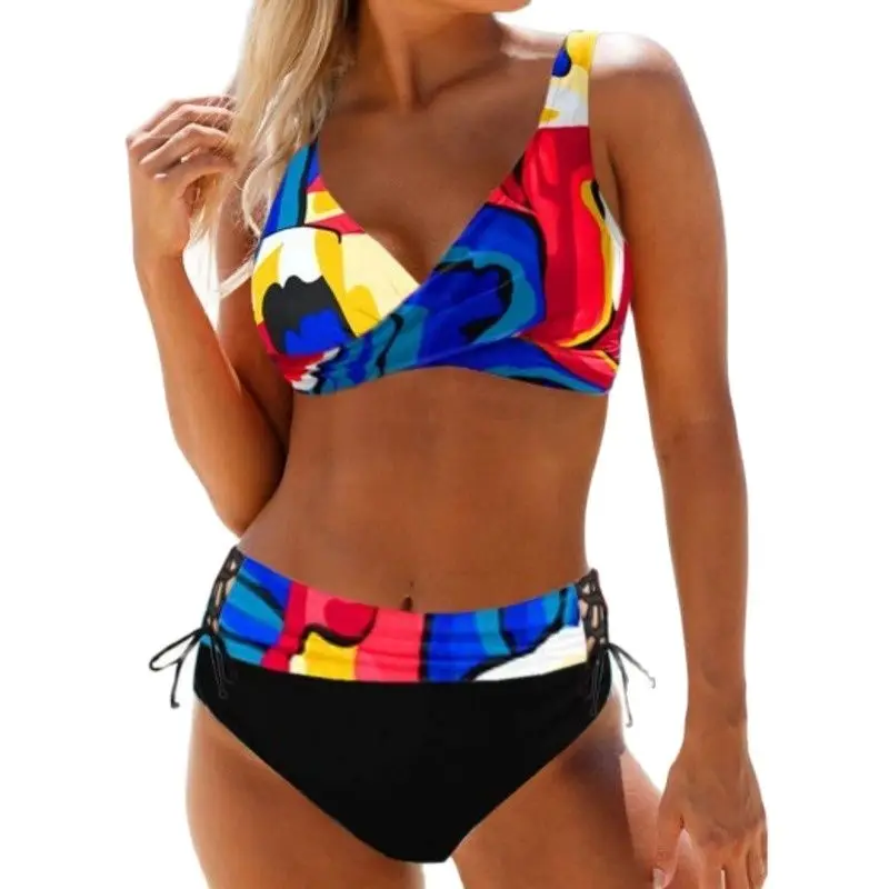 

Summer Print Large Swimsuits Female High Waisted Plus Size Swimwear Beach Wear Two-Piece Bathing Suit Pool Women Swimming Suits