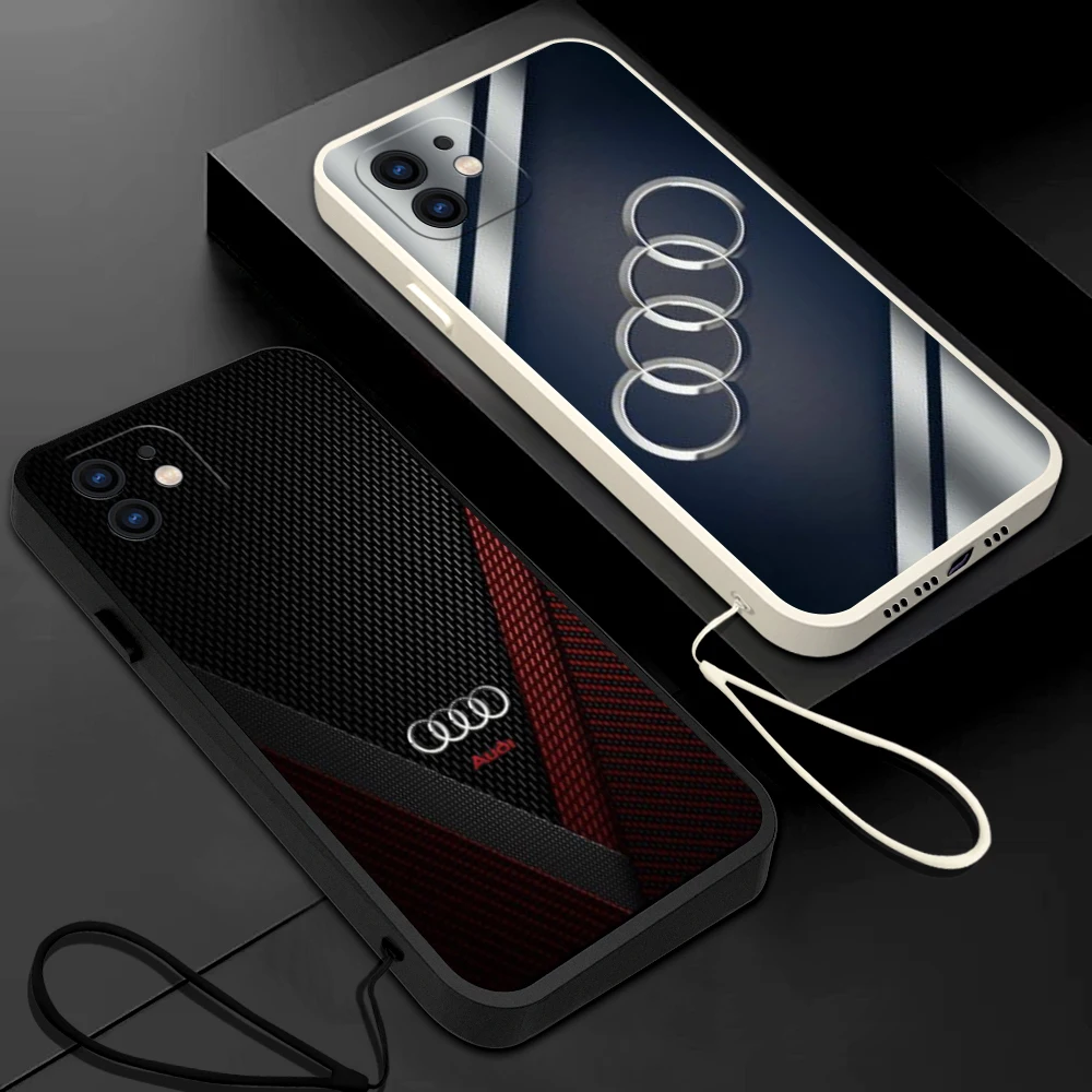 

Fashion Luxury Logo RS Sport Audi Car Phone Case For Samsung Galaxy S23 S22 S21 S20 Ultra FE S10 Note 20 Plus With Lanyard Cover