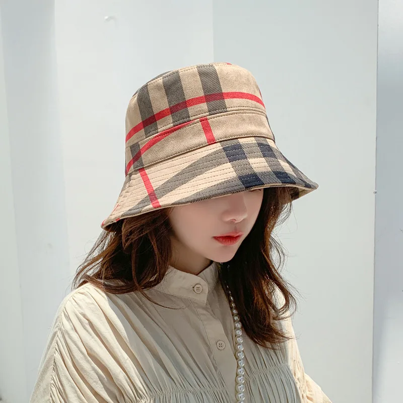 

New Plaid Fisherman Hat Bucket Hats Japanese Summer Sunscreen Fashion Casual Cotton Top Hat Foldable Women Designer Hat